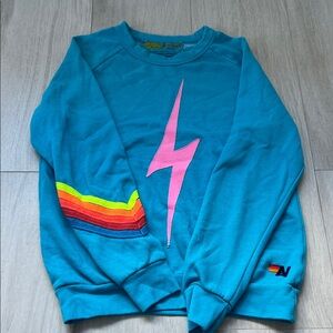 Aviator Nation Blue Jacket with Pink and Rainbow Accents